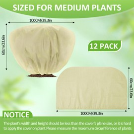 Wesnoy 12 Pcs Winter Plant Covers Freeze Protection 39.4x23.6 Inch Horizontal Shrub Tree Rose Plant Protection Bags Frost Blanket with Drawstring for Fall Winter Outdoor Garden Planting (Beige)