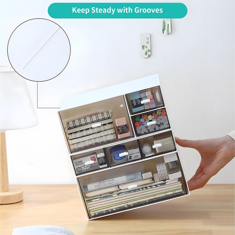 OSteed Desktop Stackable Storage 1 Drawer, White Plastic Stationery Drawer