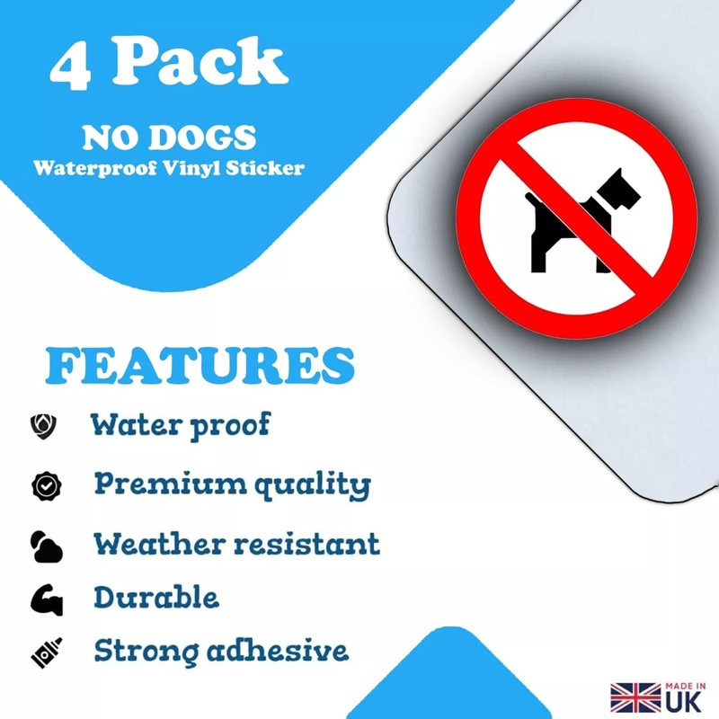 4 Pack No Dogs Allowed Round Sticker Signs - 85mm