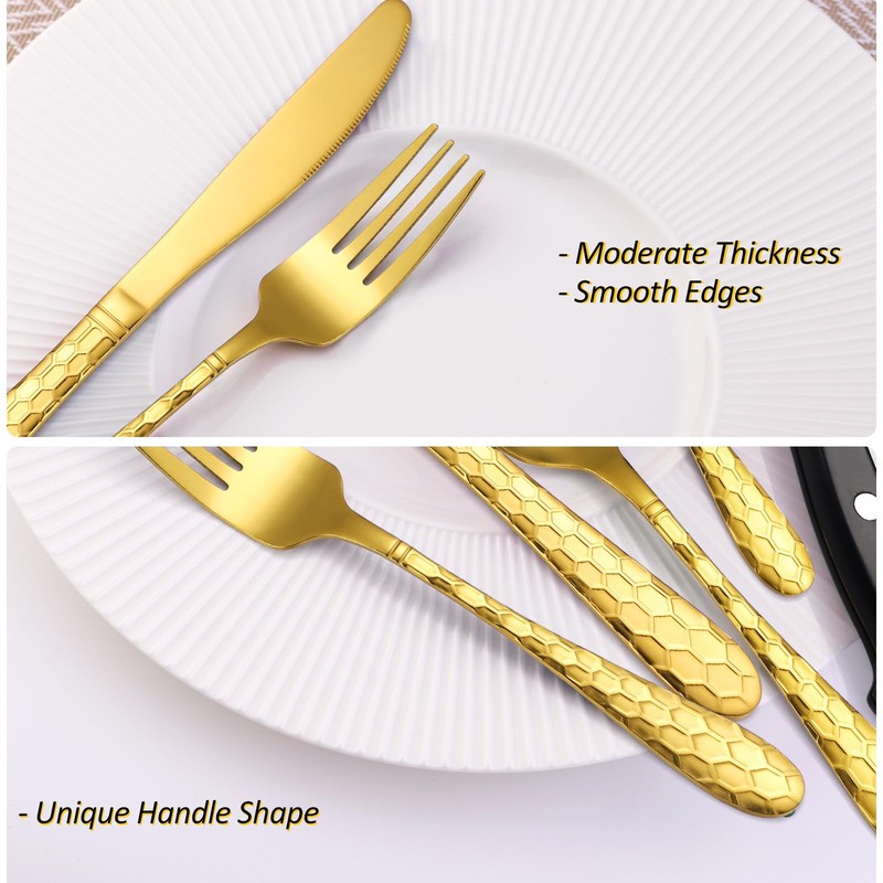30 Pcs Gold Hammered Silverware Set Service for 6,with Steak