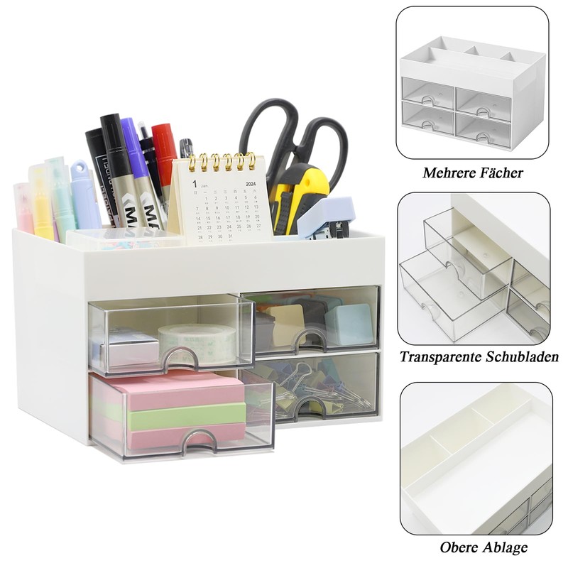 YUNSHANGHE Desk Organiser, Plastic Office Organiser with 4 Drawers and
