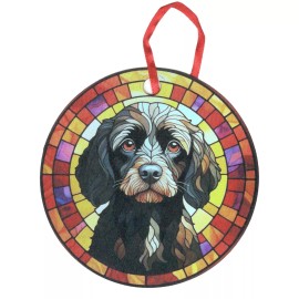 Gulf Coast Laser Graphics Toy Cockapoo Head Black 1 with Multicolor Border Holographic Dog Ornament