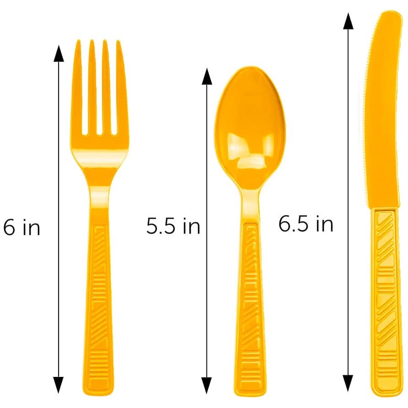 DecorRack Plastic Cutlery Set, Yellow Colored Plastic Silverware Sets for
