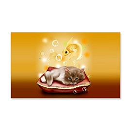 Truly Teague 20 x 12 Wall Vinyl Sticker Kitten with Goldfish Dreams