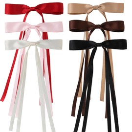 WENSIDUO 6 Pcs Tassel Hair Bow Clips for Women, Satin Ribbon Bows with Metal Clips Hair Accessories for Girls and Teens, (Mixed color 1)
