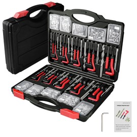 AJulyBee Helicoil Thread Repair Kit, 261 PCS Thread Repair Kit HSS Drill Helicoil Kit, Rethreading Kit with Thread Gauge| Metric and SAE| 1/4" 5/16" 3/8" 7/16" 1/2" M5 M6 M8 M10 M12