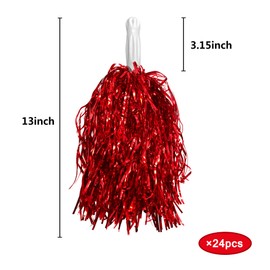PPXMEEUDC 24PCS Cheerleading Pom Poms Metallic Foil Plastic Pom Poms with Baton Handle for Game Sports Squads Dancing Party Football Basketball Club Spirit Sports Stage Performance Celebration (red)
