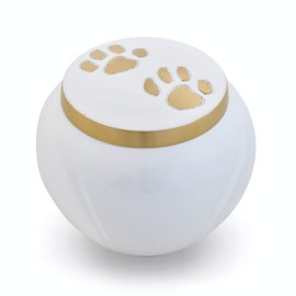 Best Friend Services Pet Urn - Memorial Cremation Pet Urns for Dog and Cat Ashes, Hand Carved Mia Series Urn for Pets up to 25 lbs (Small, Pewter, Double Brass Paws)