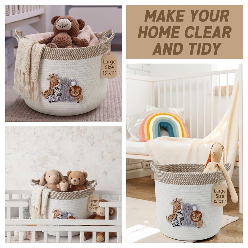Domensi Woodland Animal Toy Basket 15"x11" Large Animal Storage Basket
