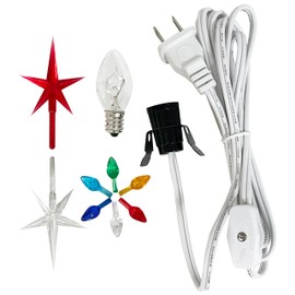 National Artcraft Complete Ceramic Tree Lighting Kit - Includes Cord, C7 Light Bulb, 100 Assorted Color Small Twist Lights, 1 Red and 1 Crystal Star - 104 Piece Kit