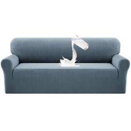 Princedeco 100% Waterproof Couch Covers for 3 Cushion Couches and Sofas,Stretch Jacquard Fitted Couch Seat Covers,Sofa Covers Washable Furniture Protector for Kids, Pets, Dog (Sofa, Stone Blue)