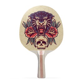 TigerTail Sports Panther Skull Colorful Design Ping Pong Paddle, Premium 5 Ply Table Tennis Racket (Red on Back)
