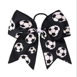 Soccer Cheer Bow Football Ponytail Holder Bowknot Soccer Hair Tie Soccer Ball Hair Bow PHB05 (Black Bow)
