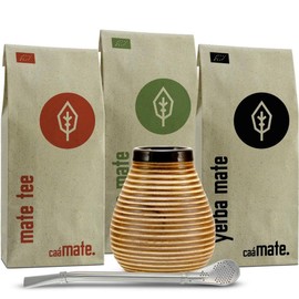 Mate Tea Set Ceramic ● 3 Organic Mates + Mate Cup + Bombilla + Preparation Instructions (Vintage)