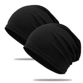 2 Pieces Cooling Skull Cap, Breathable Slouchy Stylish Beanie for Running and Cycling, Lightweight Unisex Sport Caps for Men Women Summer, Black