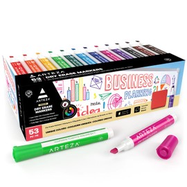 ARTEZA - Marcadores de borrado en seco, paquete de 52, punta de cincel, 12 colores surtidos con tinta de bajo olor, bolígrafos de pizarrón blanca