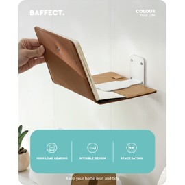 Baffect Invisible Bookcase, Set of 4 Concealed Drilled Mounted Bookshelves, Reliable Metal Book Organisers for the Bedroom (White)