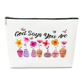 JioJio Chan God Says You Are Makeup Bags, Inspirational Bible Verse Bag, Christian Encouragement Gifts, Bible Verse Flower Butterfly Wash Bag for Her, Birthday Gifts for Women PU Leather Cosmetic Bag