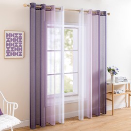 MIULEE Set of 2 Voile Curtains, Two-Tone Curtain with Eyelets, Transparent Curtain, Eyelet Curtain, Translucent Window Scarf for Bedroom 140 x 215 cm, White Purple