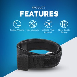 Black No Scratch Flex Web Belt with Buckleless Hook and Loop Closure – No Buckle No Metal and TSA Approved, Black, X-Large (40-42)
