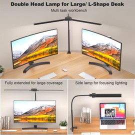 KableRika Desk lamp,Double Head LED Desk Lamp with Clamp,Architect Desk Lights for Home Office,Eye-Caring Desktop Office Lamp 4-Brightness 4-Color Table Lamp for Monitor Workbench Study Reading