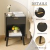 Fultyle Fluted Black Nightstand with Charging Station, Mid Century Modern