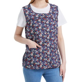 Nanxson Women Cobbler Apron with 2 Patch Pockets, Cotton Printed Bib, Smock with Buttons for Work Chef kitchen CF3179 Navy XXL