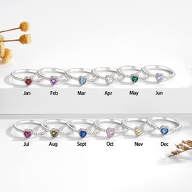 SOLOLIKE - Anillos de piedra natal para mujer: anillos de plata esterlina S925 apilables, diseño de corazón de circonita cúbica, regalo de cumpleaños, Día de la Madre, joyería para madre e hija, 8,