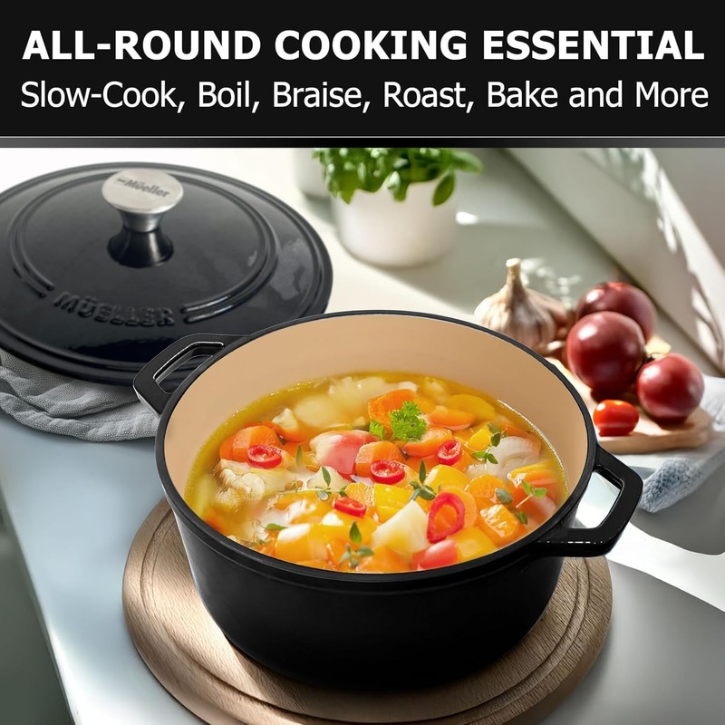 MUELLER HOME 4.5 QT Enameled Cast Iron Dutch Oven, Heavy-Duty