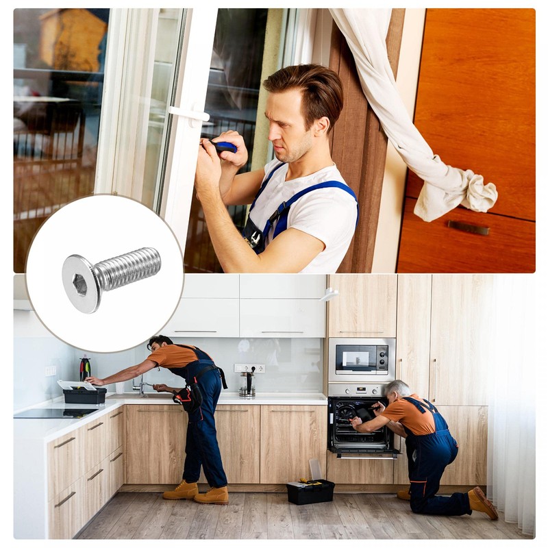 sourcing map Flat Head Countersunk Head 304 Stainless Steel Hexagon