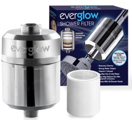 EVERGLOW High-Output Shower Filter, 100% Removes Chlorine, Moisturizes Dry Itchy Skin, Skin and Hair, Helps with Dandruff, Eczema and Vitamin C Infused and Water Softener, 4.7” - Chrome