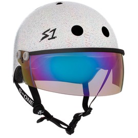 S1 Lifer Visor Helmet Gen 2 for Skateboarding, BMX, and Roller Skating - EPS Fusion Foam, CPSC & ASTM Certified - White Gloss Glitter w/Iridium Visor Large (22")