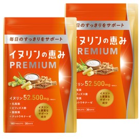 イヌリンの恵みPREMIUM ２袋 イヌリン 52,500mg 高配合 乳酸菌 ビフィズス菌 ナットウキナーゼ 酪酸菌 国内GMP認定工場生産 180粒 30日分 ×２袋