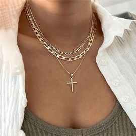 Necklaces for Women Dainty Gold Chain Necklace Women Layered Necklace for Women Cross Circle Bar Charm Necklace for Women Jewelry Gifts Trendy 2025