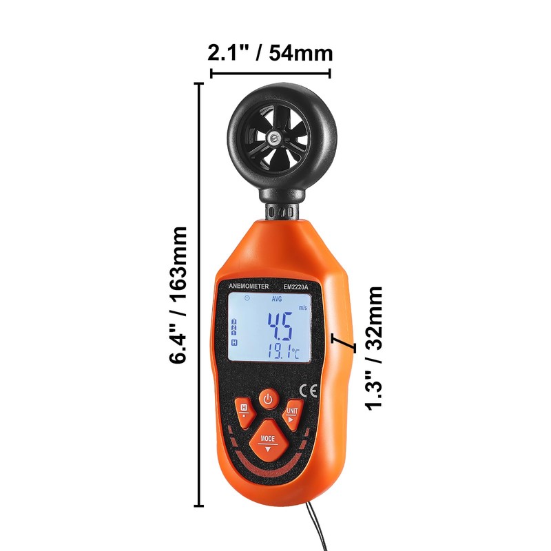 Happybuy Handheld Anemometer, 14℉-113℉, Digital Wind Speed Meter Gauge with