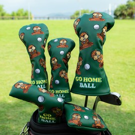 Groundhog 4 Hybrid Head Cover Rotatable Golf #2 3 4 5 6 Ut Hybrid Headcover Head Cover Golf Rescue Hybrid Cover - Green Leather Golf Club Head Cover for Hybrids