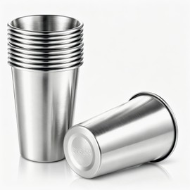 Zalaxt Stainless Steel Drinking Cups, 16 Ounce, 10 Pack