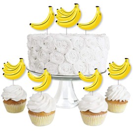 Let’s Go Bananas - Dessert Cupcake Toppers - Tropical Party Clear Treat Picks - Set of 24