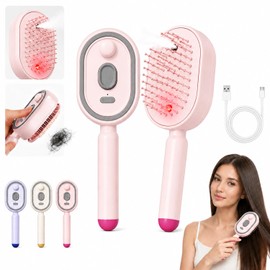 Electric Air Cushion Massage Spray Comb, Hair Brush With Water Spray, Self-Cleaning Anti-Tangle, Anti-Static For Frizzy Hair & Scalp Care (Pink)