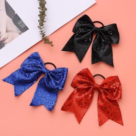 Large Black Sequin Glitter Cheer Hair Bows,Sparkly Bows Ponytail Holder Elastic Band for Cheerleading Teen Girls College Sports (Black)