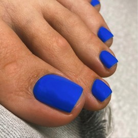 KXAMELIE Color Sólido Royal Blue Presione En Las Uñas de Los Pies para Las Mujeres, Prensa de Uñas Postizas Mate Ons Prensa Acrílica Cuadrada Corta En Las Uñas de Los Pies, Pegamento Reutilizable para