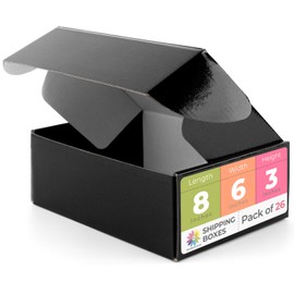 Mat Board Center, 8x6x3 Shipping Black Box, Waterproof Mailer Sturdy Box for Small Business Mailing, T-shirt, Candle Gift, 26 Pack