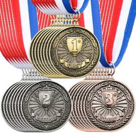 RoundFunny Award Medals 1st 2nd 3rd Place Medals for Awards Metal Winner Trophy Awards Gold Silver Bronze Prizes for Sports Competitions Party, 2 Inches (Classic Color,24 Pcs)