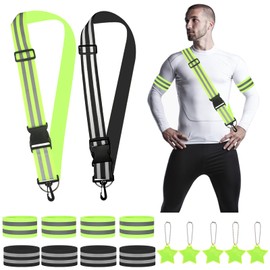 15 Piece Reflector Clothing Set, 2 Reflector Belts, Adjustable 8 Reflective Bands, 5 Reflectors Pendant Reflectors Strap, Cycling Reflector Belt for Cycling, Jogging, Hiking, Outdoor Sports