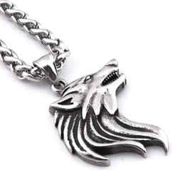 Gungneer Viking Wolf Fenrir Pendant Necklace For Men Women Stainless Steel Wheat Chain Norse Amulet Talisman