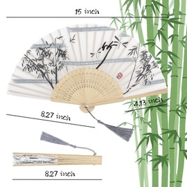 Grantop Folding Hand Fans, Handheld Folding Fan for Women, Chinese Vintage Style Handheld Silk Folding Fan for Birthday Wedding Party Decoration (White-Bamboo)