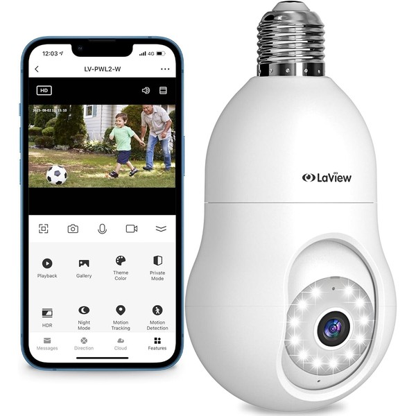 LaView 4MP Bulb Security Camera 2.4GHz 360° 2K Wireless Outdoor