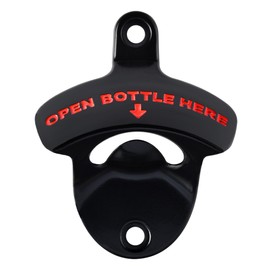 Luwanburg Bottle Opener Wall Mounted Beer Cap Opener Stainless, OPEN BOTTLE HERE Screw in Wall Soda Bottle Top Opener Gift (Black with Red)