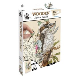 Puzzle Master Wooden Jigsaw Puzzle with Display Stand – Kookaburra Artistic Animal-Shaped Puzzle for Adults & Kids – Premium Wood, 117 Pieces