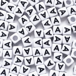Amaney Letter Beads A 100pcs 6x6mm White Square Acrylic Black Alphabet for Bracelet Jewelry Making